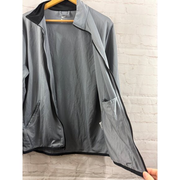 NIKE Track Jacket Mens Size Large Gray Black Race Stripe Full Zip Polyester - Picture 6 of 10